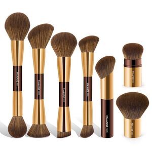 Maange 7 Pieces Coffee Gold Double Sided Kabuki Cosmetics Makeup Brushes